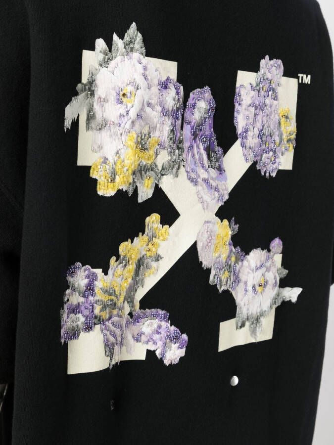Off-White T-shirtjurk met bloemenprint Zwart