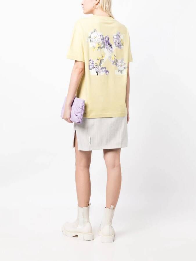 Off-White T-shirt met bloemenprint Geel