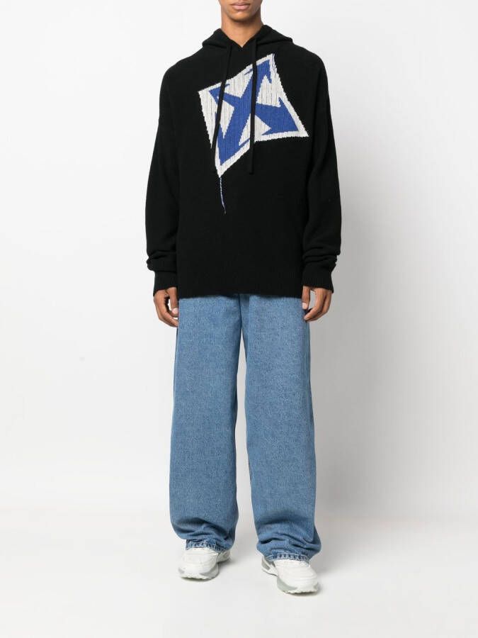 Off-White Grofgebreide hoodie Zwart
