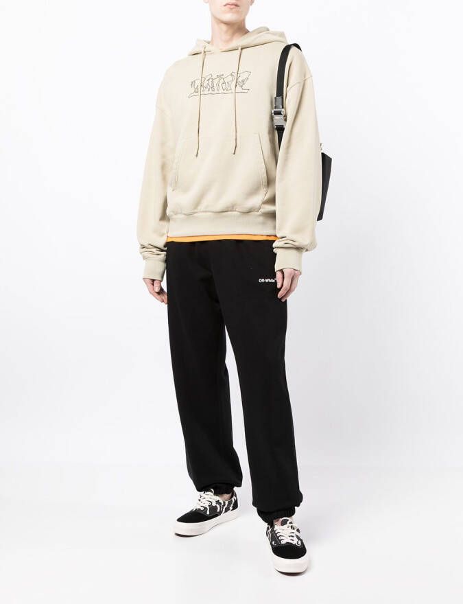 Off-White Hoodie met geborduurd logo Bruin
