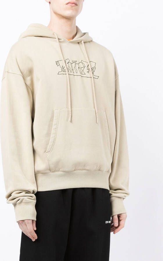 Off-White Hoodie met geborduurd logo Bruin