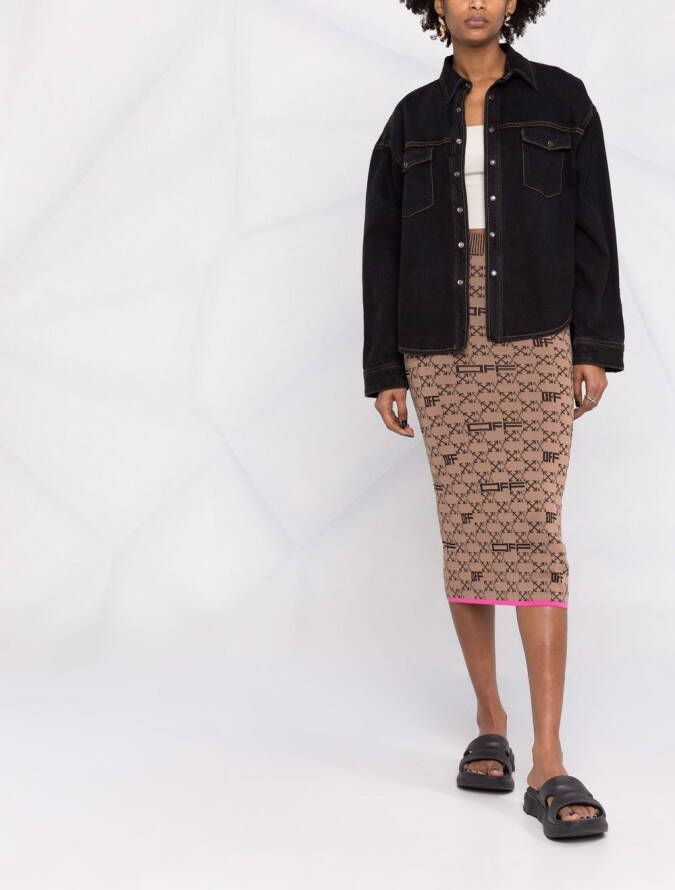 Off-White Intarsia kokerrok Bruin
