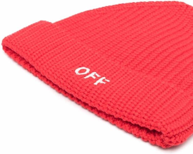 Off-White Kids Geribbelde muts Rood