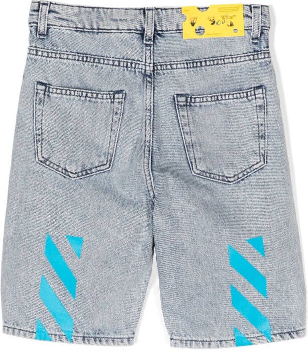 Off-White Kids Spijkershorts met Diag-streep Blauw