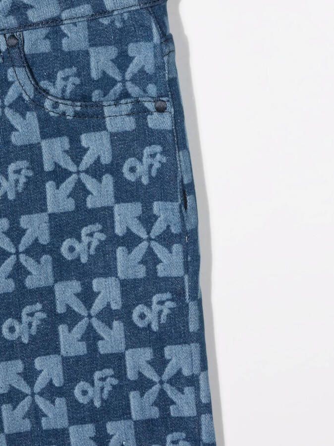 Off-White Kids Spijkershorts met logoprint Blauw