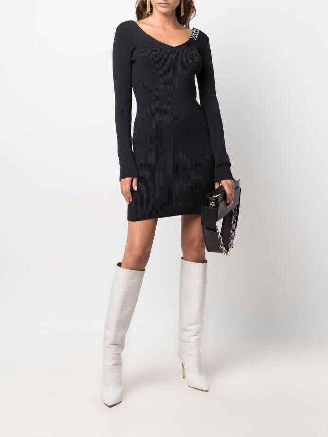 Off-White Ribgebreide mini-jurk Zwart