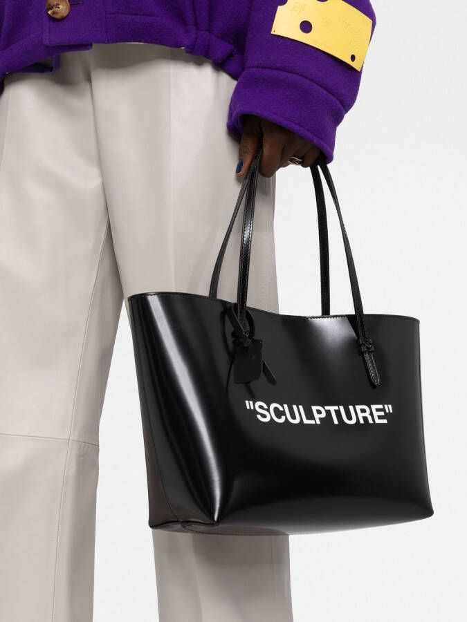 Off-White Shopper met tekst Zwart