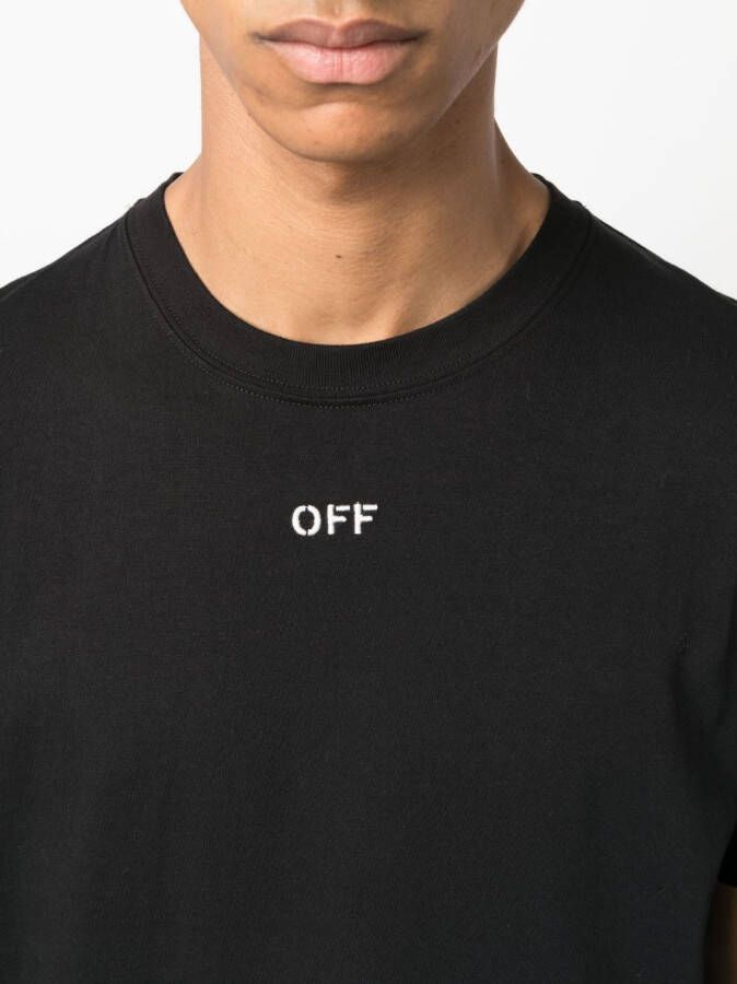 Off-White T-shirt met borduurwerk Zwart
