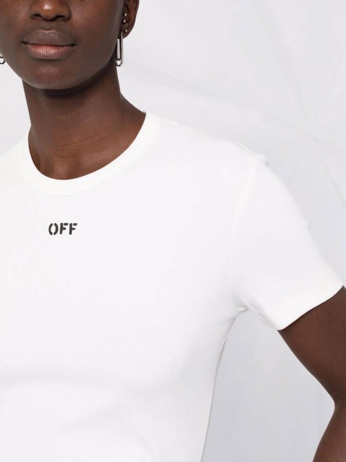 Off-White Geribbeld T-shirt met logoprint Wit