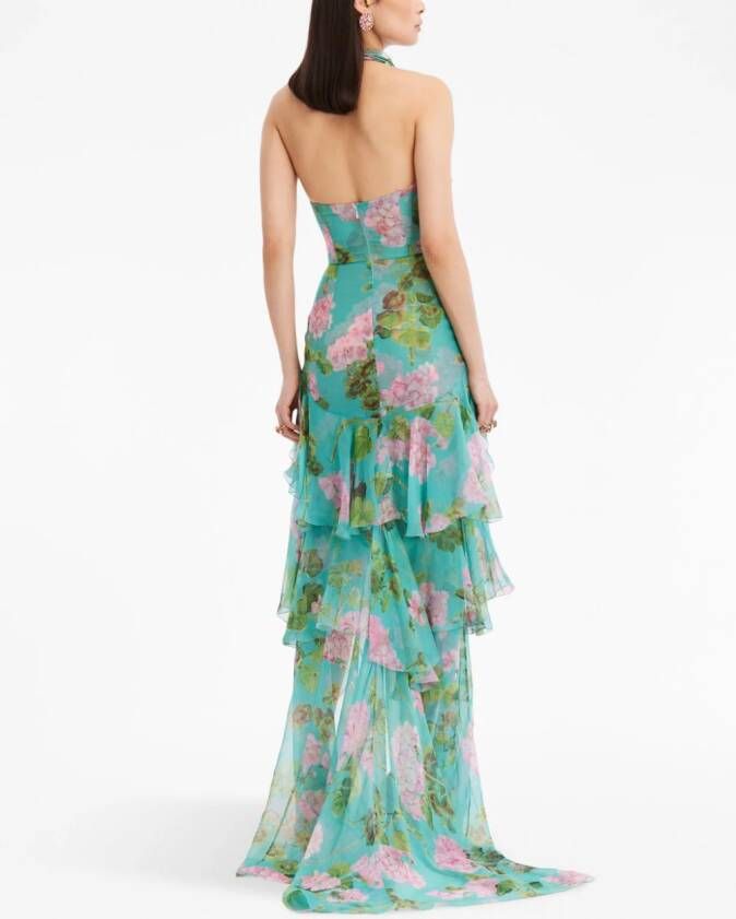 Oscar de la Renta Avondjurk met ruche Groen