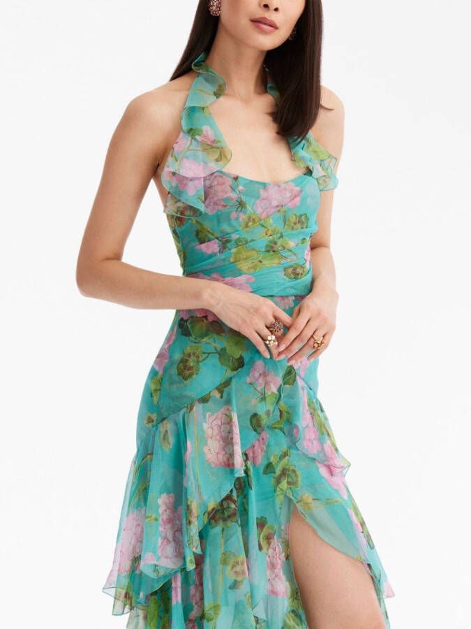 Oscar de la Renta Avondjurk met ruche Groen