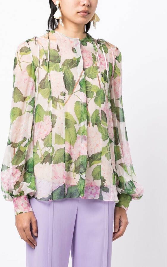 Oscar de la Renta Blouse met bloemenprint Groen