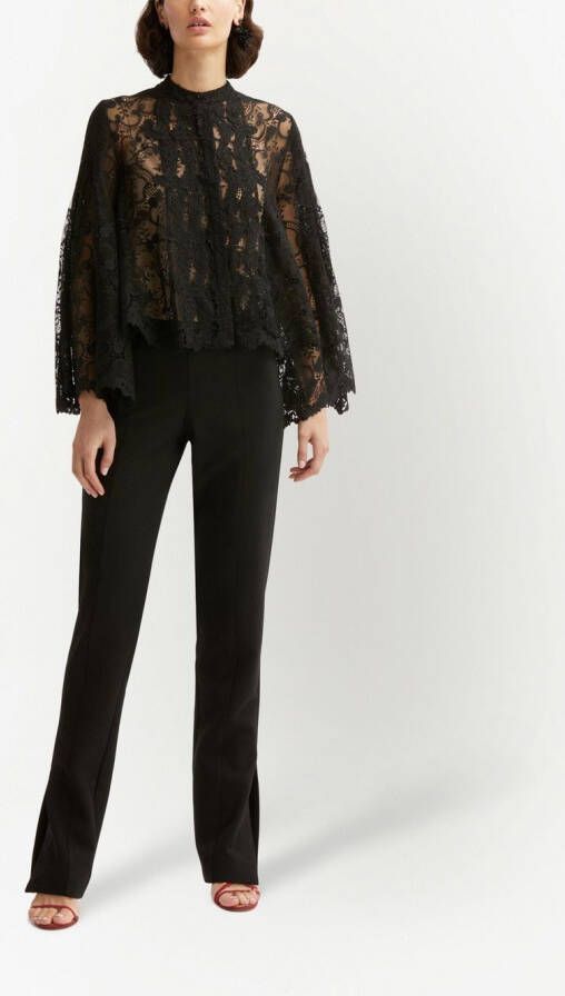 Oscar de la Renta Blouse met bloemenkant Zwart
