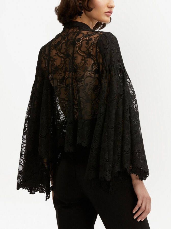 Oscar de la Renta Blouse met bloemenkant Zwart