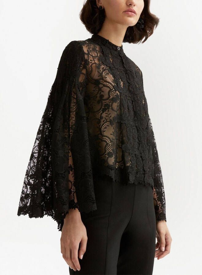 Oscar de la Renta Blouse met bloemenkant Zwart