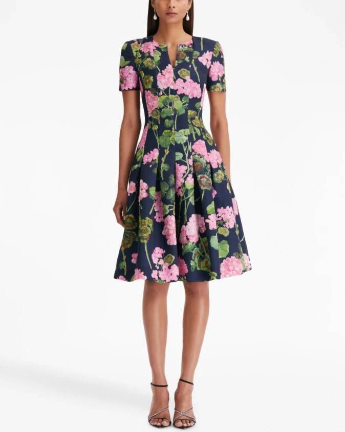 Oscar de la Renta Midi-jurk met abstracte print Blauw