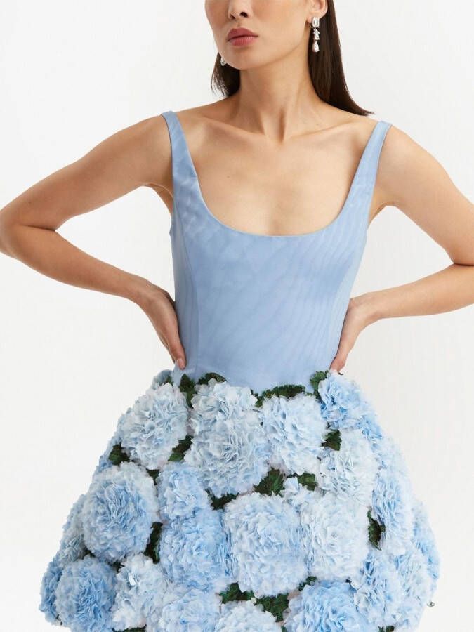 Oscar de la Renta Midi-jurk met bloemenpatch Blauw