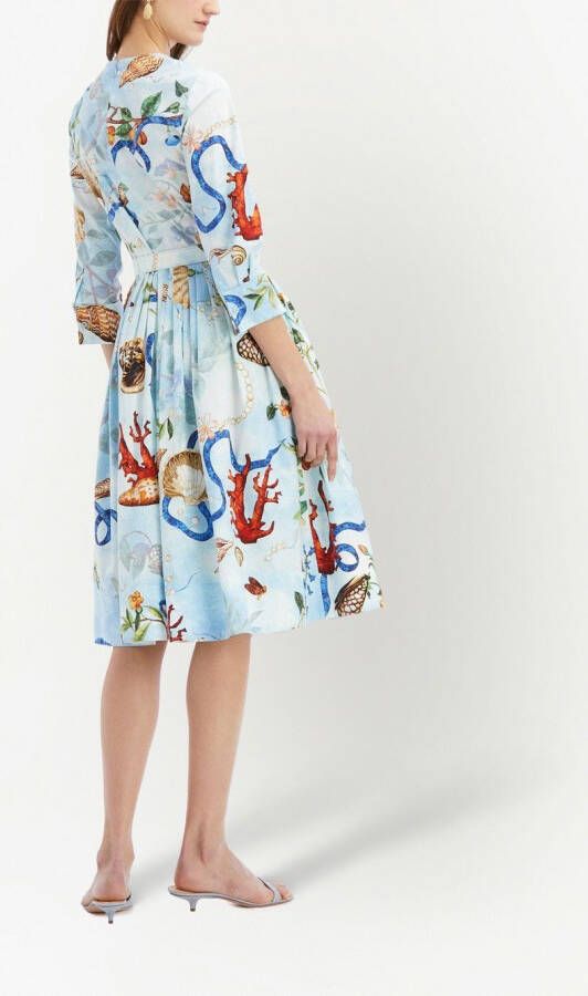 Oscar de la Renta Midi-jurk met print Blauw