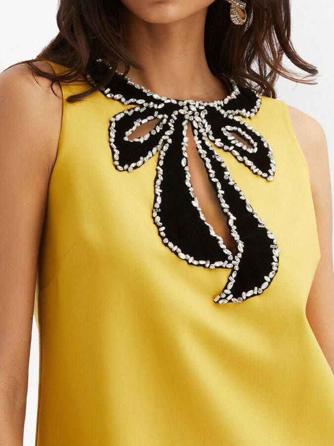 Oscar de la Renta Mini-jurk verfraaid met kristallen Geel