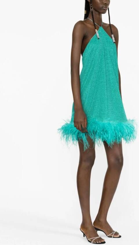 Oséree Mini-jurk met veren afwerking Blauw