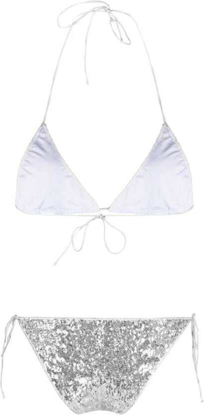 Oséree sequin-embellished triangle bikini set Zilver
