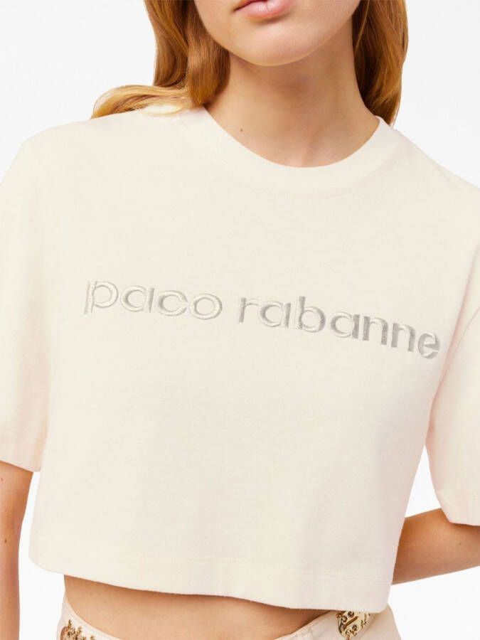 Rabanne T-shirt met geborduurd logo Beige