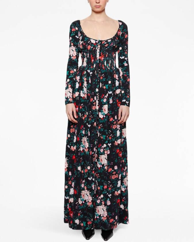 Rabanne Maxi-jurk met roosprint Zwart