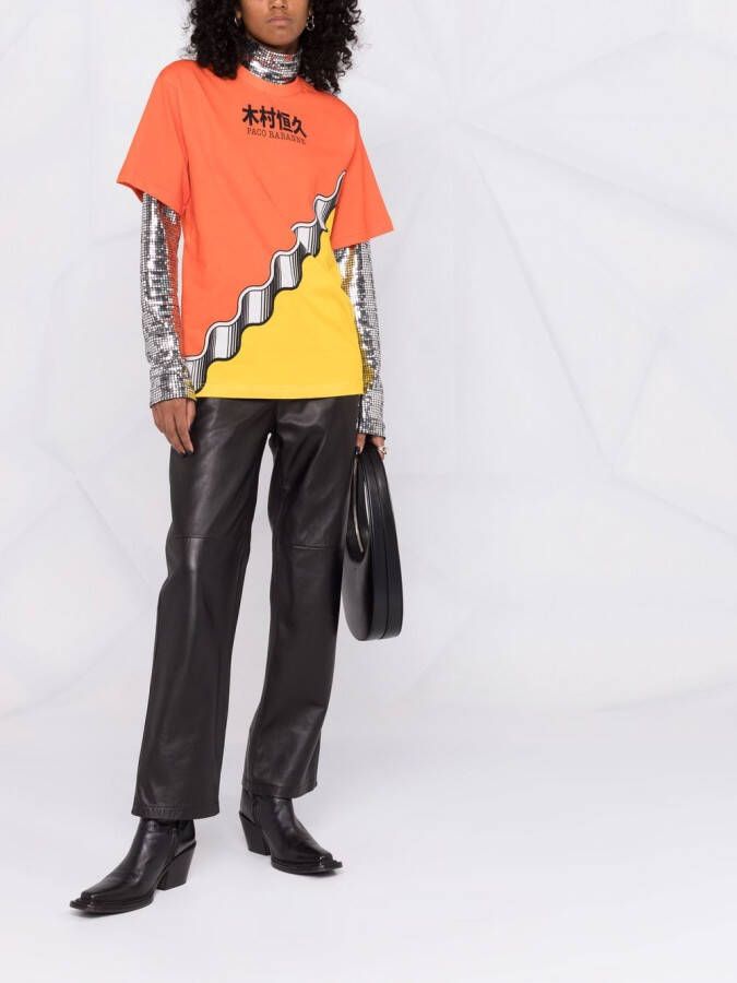 Rabanne x Kimura T-shirt met colourblocking Oranje