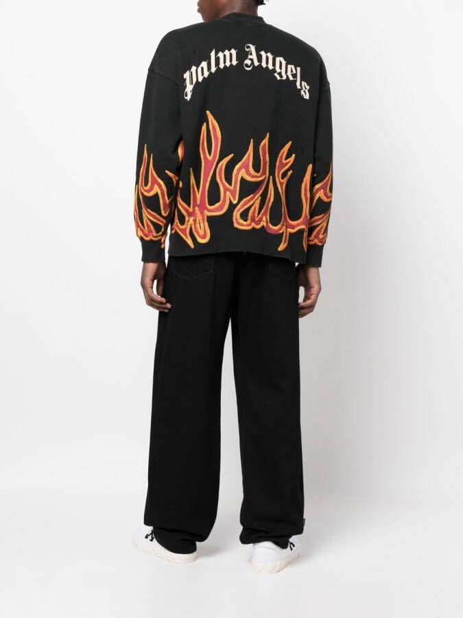 Palm Angels Gerafelde sweater Zwart