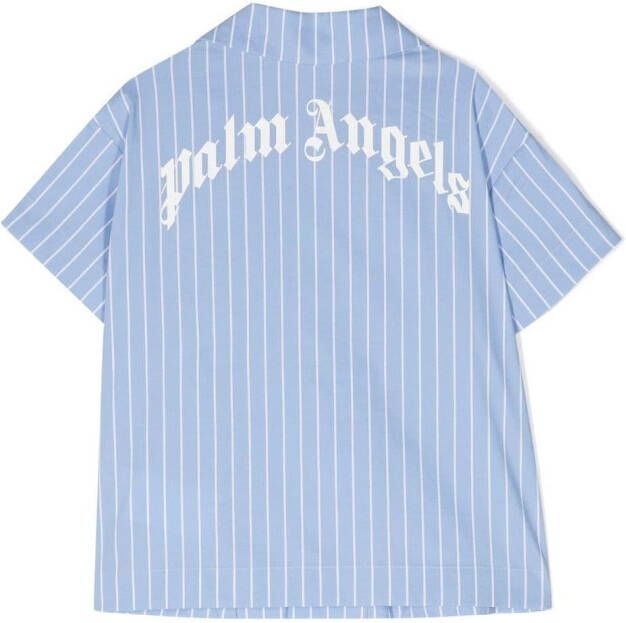 Palm Angels Kids Gestreept shirt Blauw