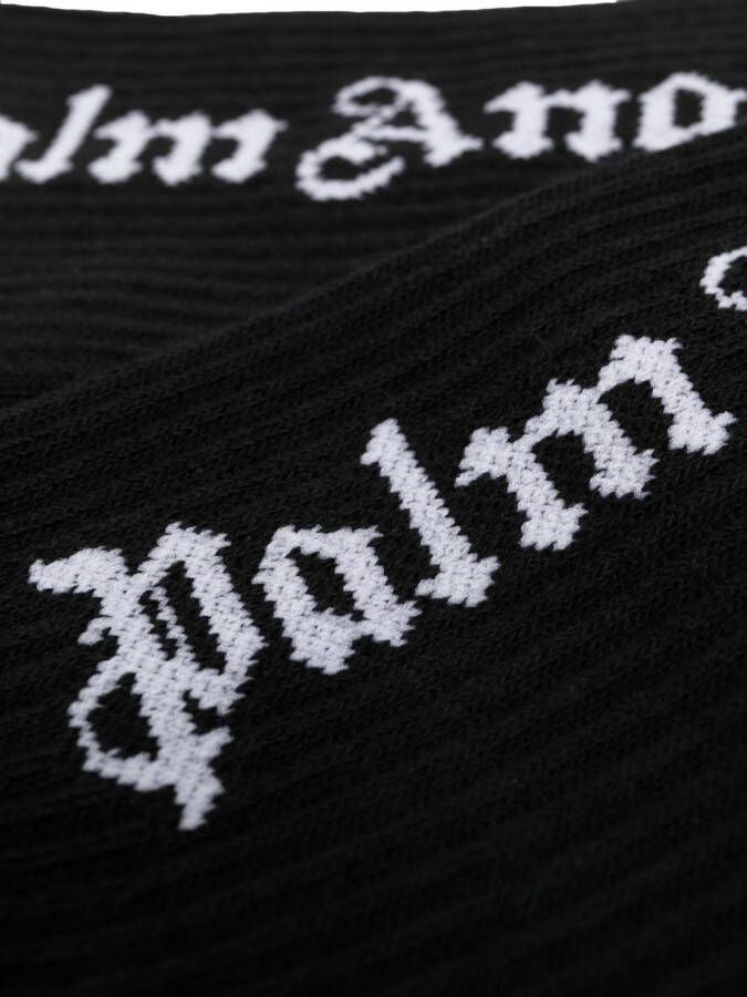 Palm Angels Kids Geribbelde sokken met intarsia logo Zwart
