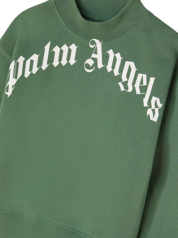 Palm Angels Kids Katoenen sweater met logo Groen