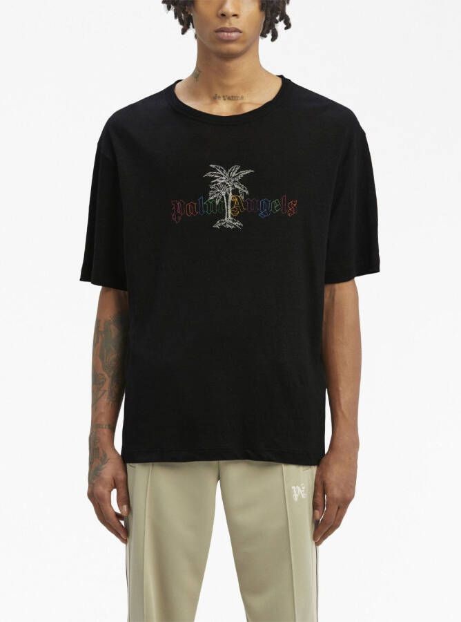 Palm Angels T-shirt met logoprint Zwart