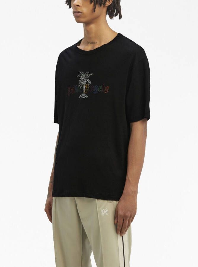 Palm Angels T-shirt met logoprint Zwart