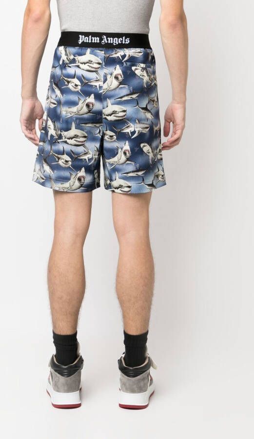 Palm Angels Shorts met print Blauw