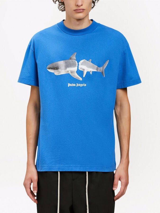 Palm Angels T-shirt met haaienprint Blauw