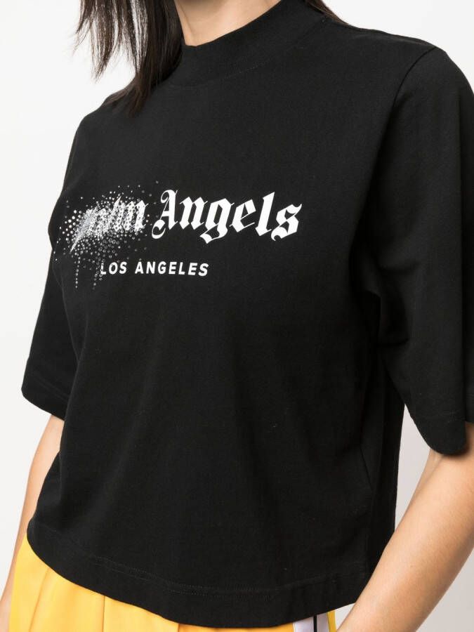 Palm Angels T-shirt met logo van stras Zwart