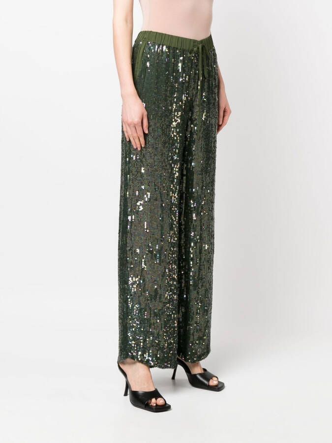 P.A.R.O.S.H. Broek met wijde pijpen en pailletten Groen