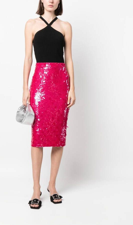 P.A.R.O.S.H. Midi-rok met pailletten Roze