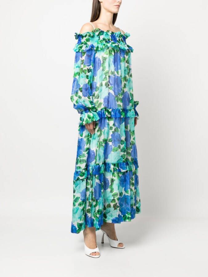 P.A.R.O.S.H. Midi-jurk met bloemenprint Blauw