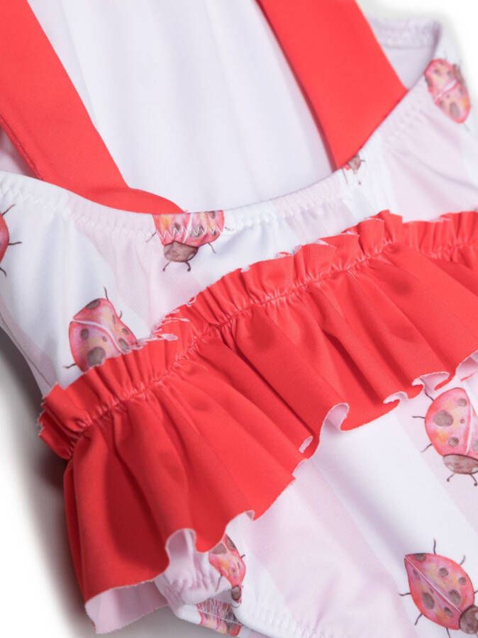 Patachou Badpak met ruches en lieveheerstbeestjes-print Wit