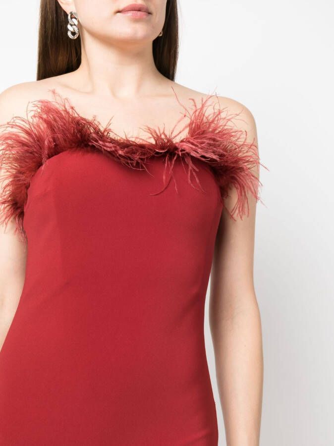 Patrizia Pepe Midi-jurk met veren afwerking Rood
