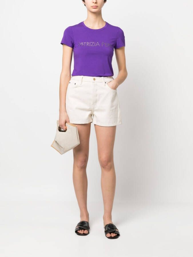Patrizia Pepe T-shirt met logo van stras Paars