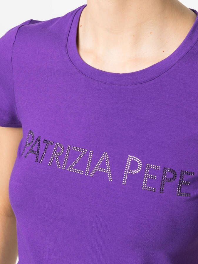 Patrizia Pepe T-shirt met logo van stras Paars