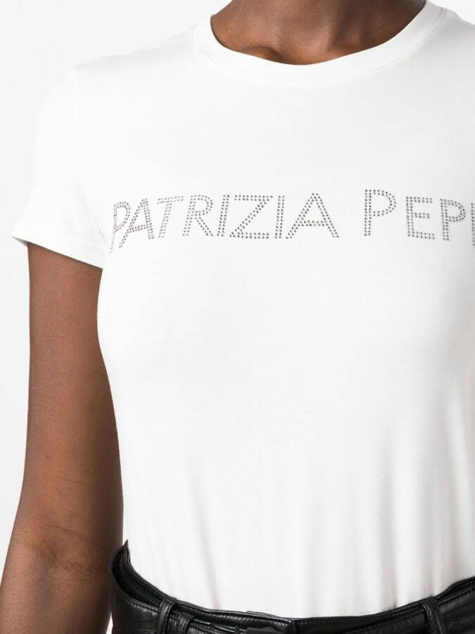 Patrizia Pepe T-shirt met logo van stras Wit