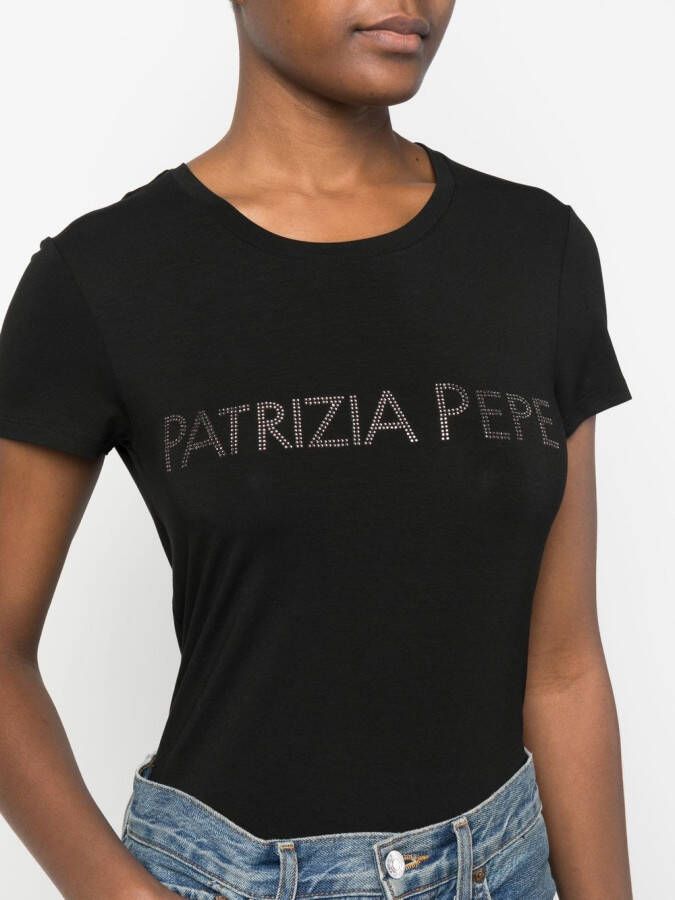 Patrizia Pepe T-shirt met logo van stras Zwart