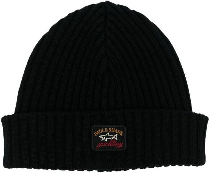 Paul & Shark geribbelde beanie muts Zwart