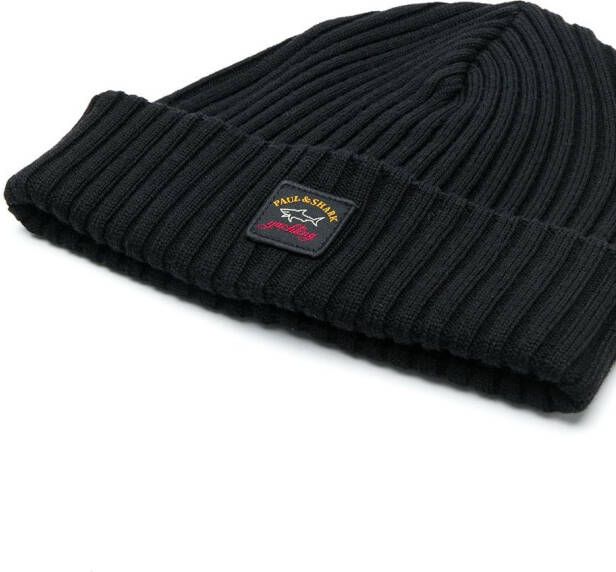 Paul & Shark geribbelde beanie muts Zwart