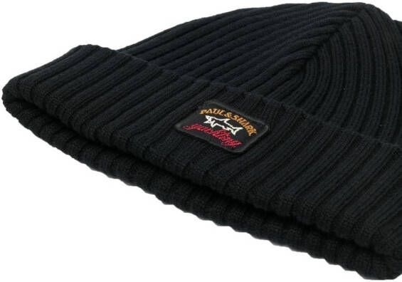 Paul & Shark geribbelde beanie muts Zwart
