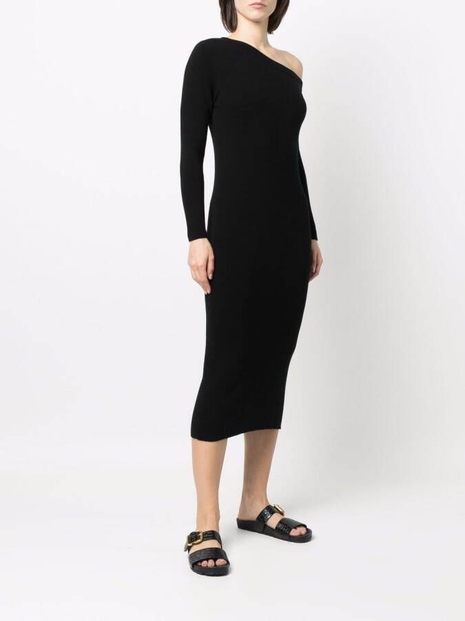 PAULA Asymmetrische kasjmier jurk Zwart